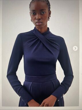 Karen Millen Navy Twist-Neck Long Sleeve Top